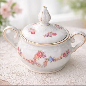 Vtg Winterling Germany Porcelain Bowl w lid floral and gold trim sugar/tea bags